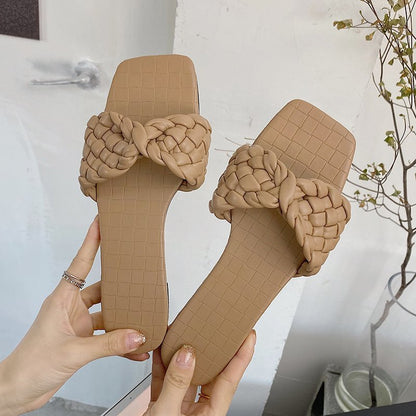 Damen Kunstleder Zehentrenner-Sandalen mit geflochtener Riemen-Optik Stalluxe