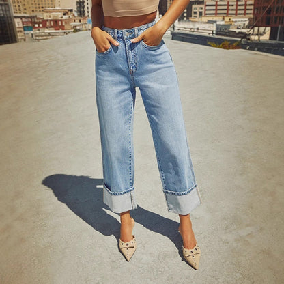 Damen Weit geschnittene Jeans mit umgeklapptem Saum Stalluxe