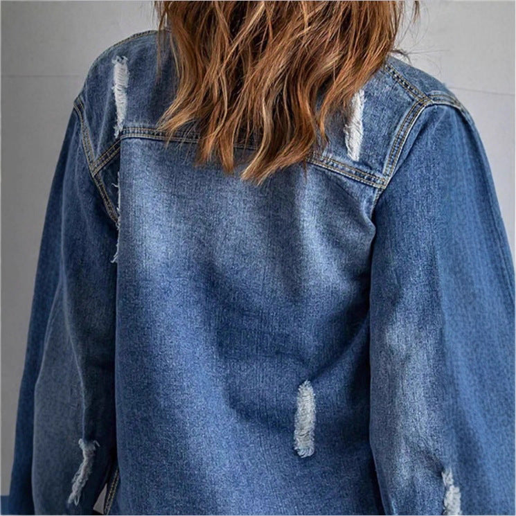 Damen Jeansjacke mit angesagten Used-Effekten und lässigem Schnitt Stalluxe