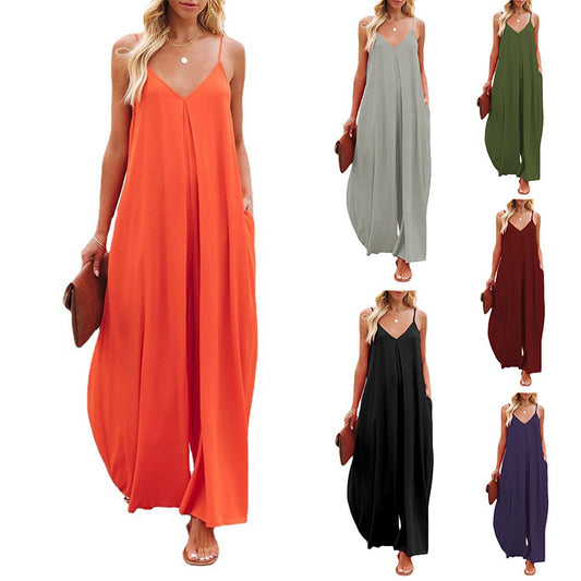 Damen Smarter Jumpsuit mit tiefem V-Ausschnitt und Seitentaschen Stalluxe