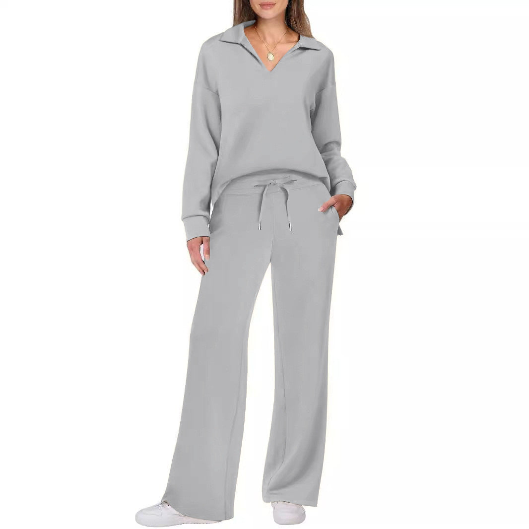 Damen Bequemer Freizeitanzug mit elegantem V-Ausschnitt und lockerem Schnitt Stalluxe
