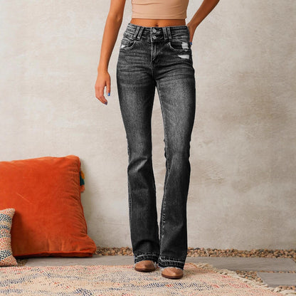 Damen Flared Jeans mit hohem Bund und modischen Destroyed-Details Stalluxe