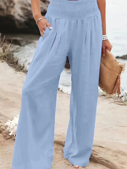 Damen weite Sommerhose mit elastischem Bund und elegantem Faltenwurf Stalluxe
