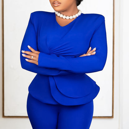 Damen Peplum Overall mit langen Ärmeln und elegantem V-Ausschnitt Stalluxe