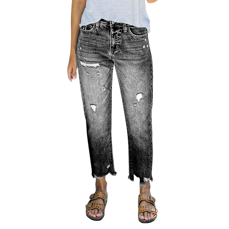 Damen Mom-Jeans mit hohem Bund und ausgefranstem Saum Stalluxe