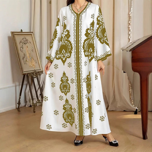 Damen Kaftan-Kleid mit kunstvollem Motiv und lockerer Passform Stalluxe
