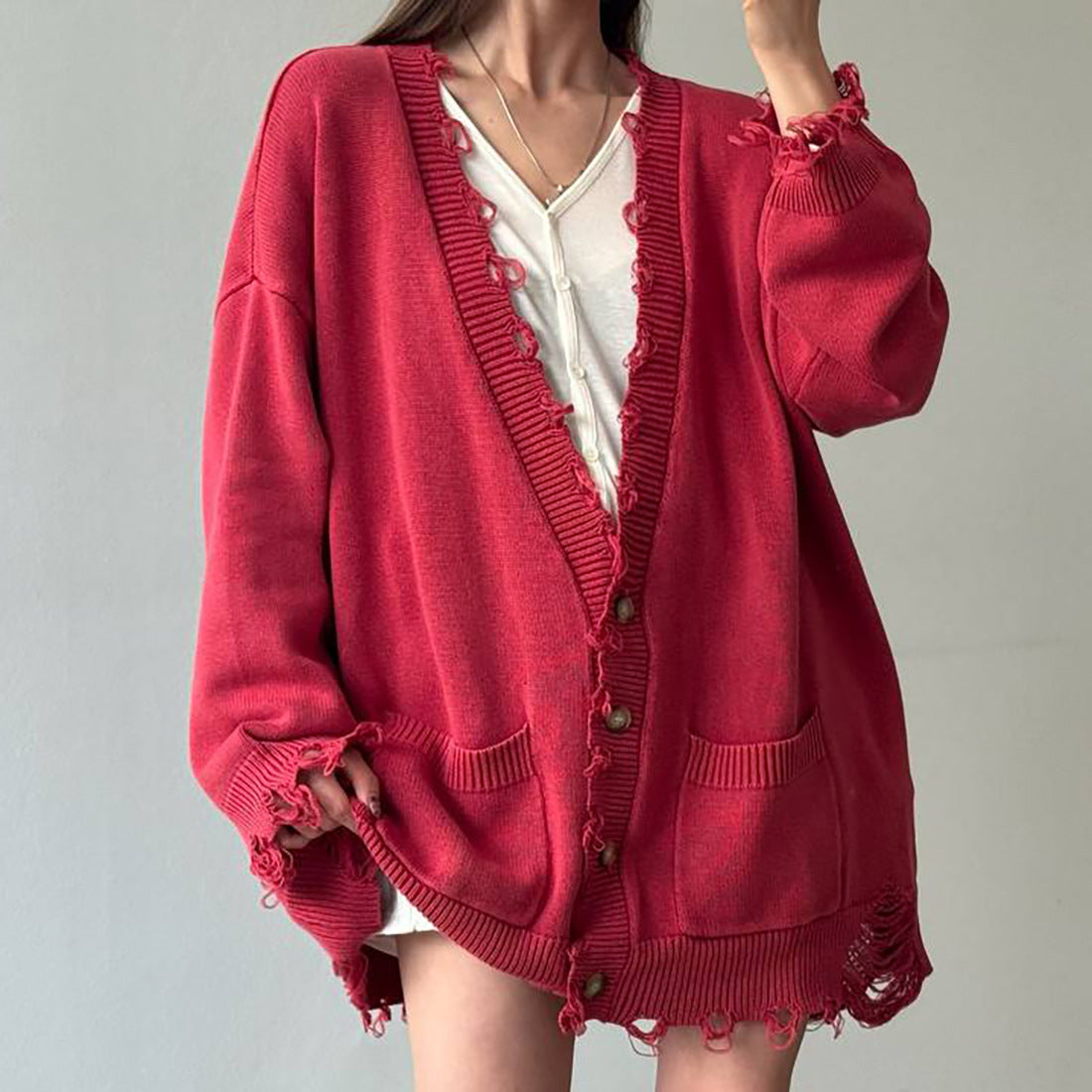 Damen Lässige Strickjacke mit vintage-inspirierten Fransen Stalluxe