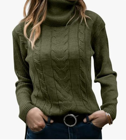 Damen Strickpullover mit hohem Kragen und strukturiertem Zopfmuster Stalluxe