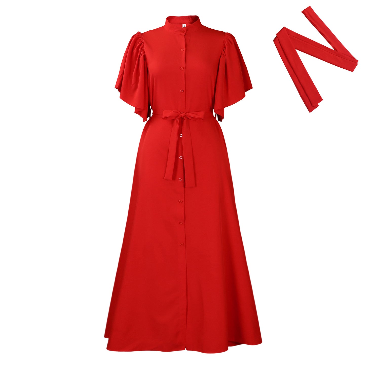 Damen Maxi-Kleid mit eleganten Puffärmeln und schmalem Taillengürtel Stalluxe