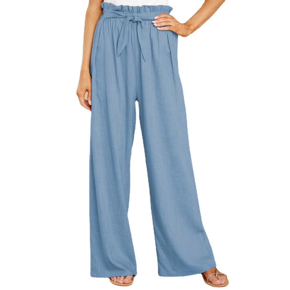 Damen weite Leinenhose mit hohem Bund und Gürtel auf Taillenhöhe Stalluxe