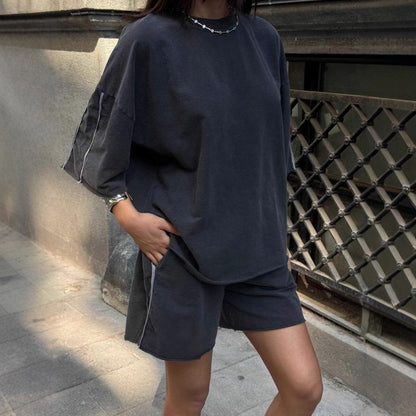 Damen lässiges Freizeit-Set mit oversized Oberteil und Shorts Stalluxe
