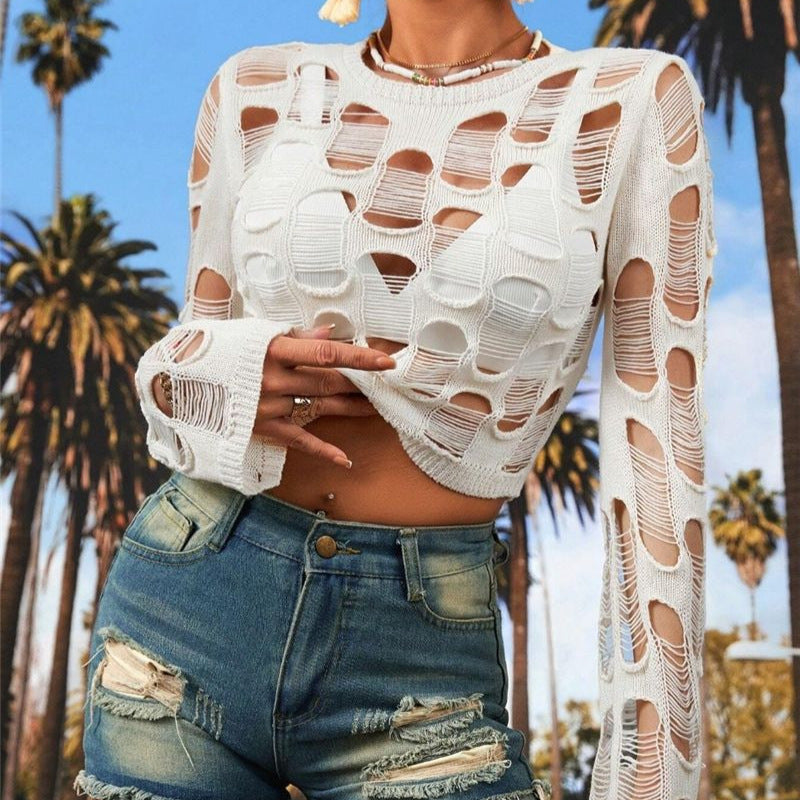 Damen Crop-Top mit einzigartigem Cut-Out Design und langem Ärmel Stalluxe