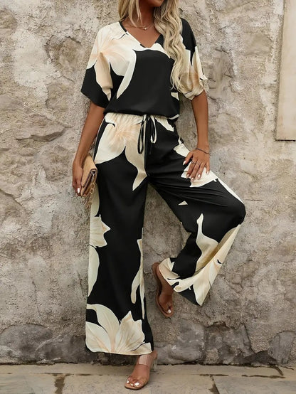 Damen Luftiges Zweiteiliges Set mit floralem Design und weitem Schnitt Stalluxe