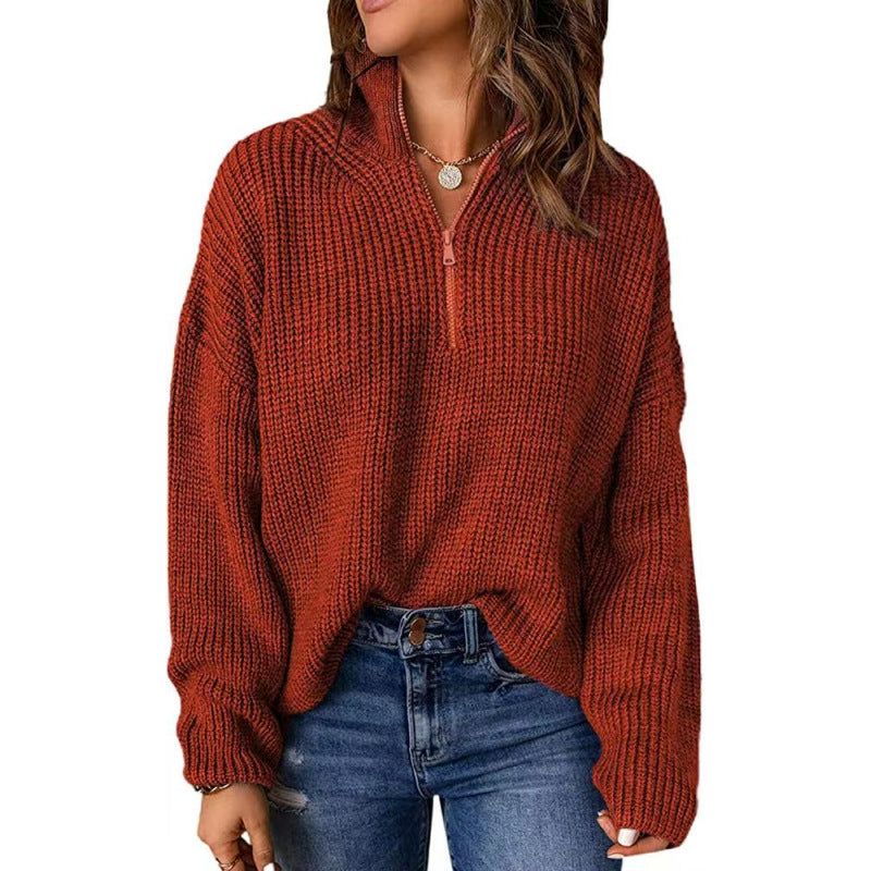 Damen Strickpullover mit kurzem Reißverschluss Stalluxe