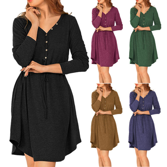 Damen lässiges Wickelkleid mit Knopfdetails und Taillenzug Stalluxe