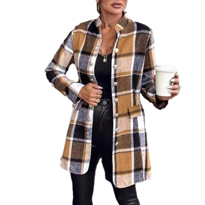 Damen Karo-Blazerjacke mit Knopfleiste und Taschen Stalluxe