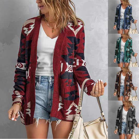 Damen Lange Strickjacke mit einzigartigem Muster Stalluxe