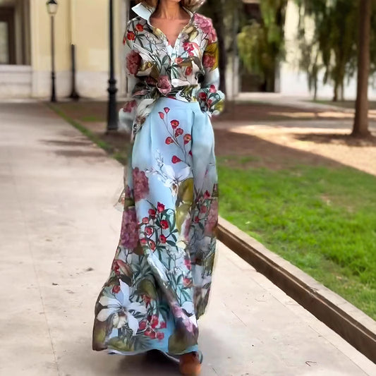Damen Elegantes Maxikleid mit floralem Muster und schickem Gürtel Stalluxe