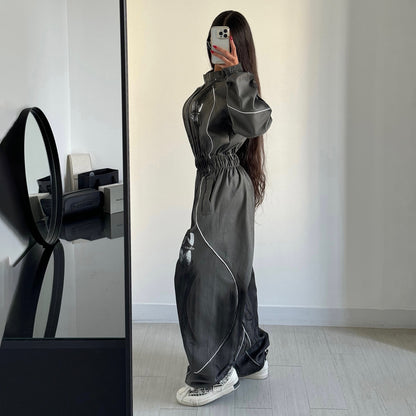 Damen Sportlicher Jumpsuit mit weiten Beinen und elastischem Bund Stalluxe