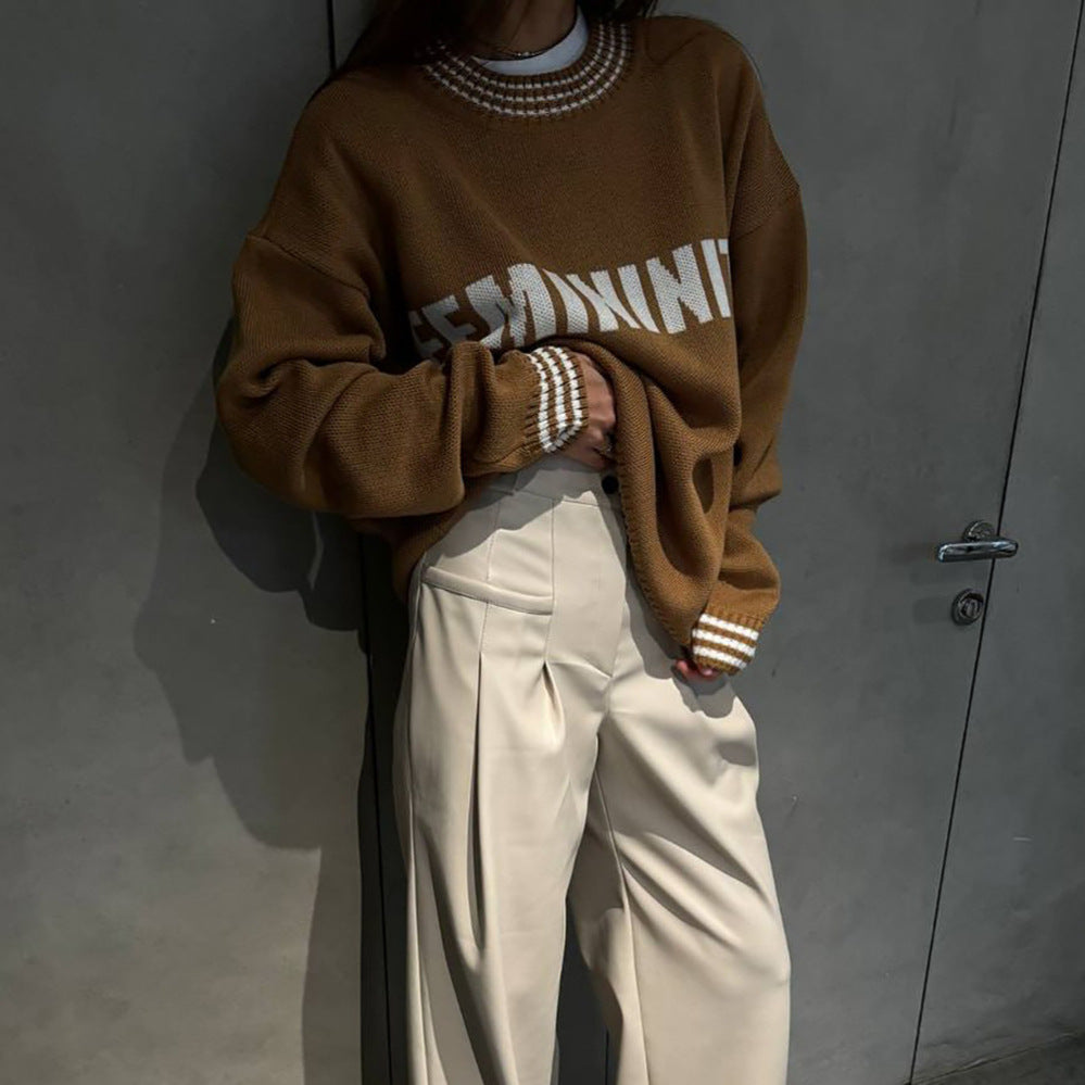 Damen Oversized Strickpullover mit grafischem Schriftzug Stalluxe