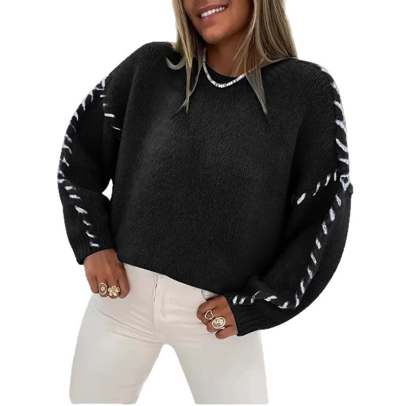 Damen Oversized Strickpullover mit kontrastierendem Saum Stalluxe