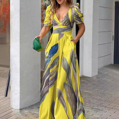 Damen Maxikleid mit floralem Design und Puffärmeln Stalluxe