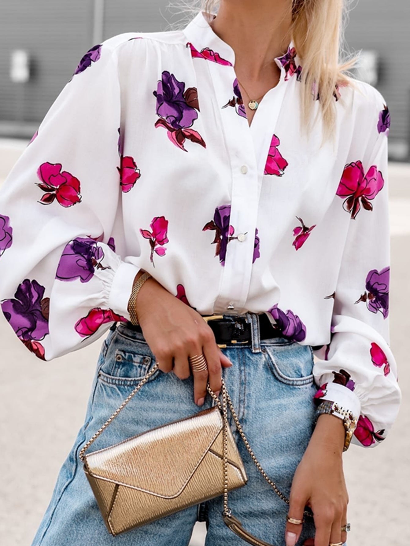 Damen Bluse mit floralem Design und eleganten Puffärmeln Stalluxe