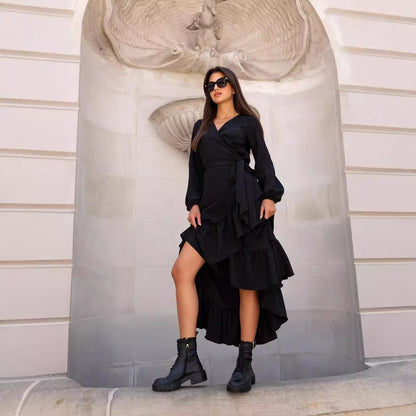 Damen Maxikleid mit Rüschendetails und asymmetrischem Saum Stalluxe