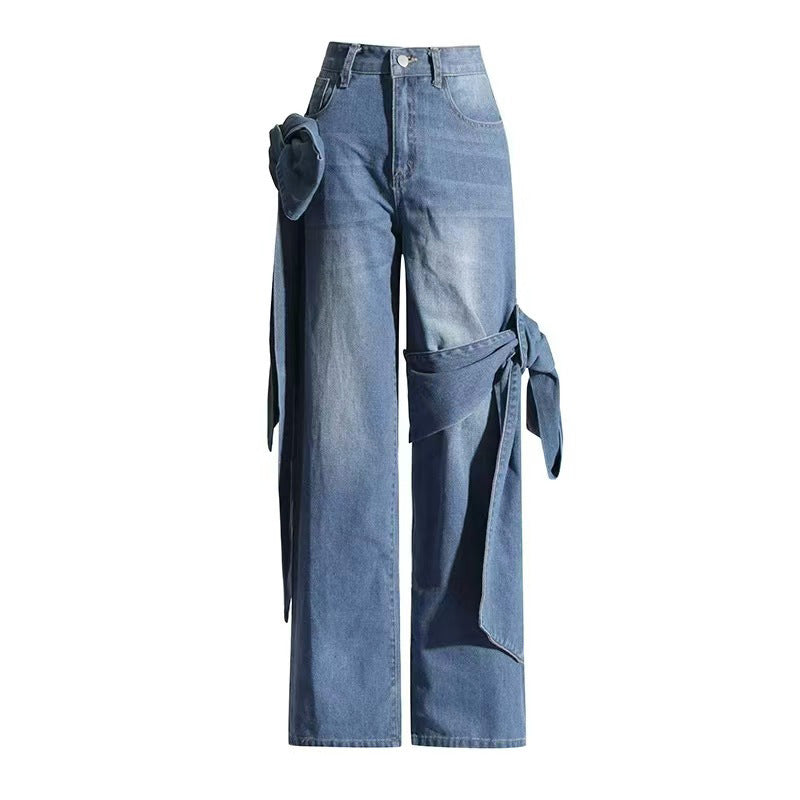Damen Weite Denim-Hose mit stylischem Bindegürtel Stalluxe