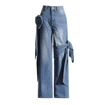 Damen Weite Denim-Hose mit stylischem Bindegürtel Stalluxe