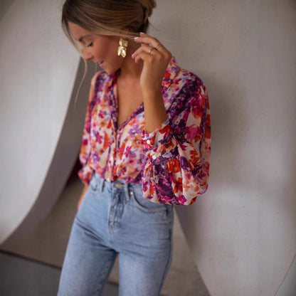 Damen Bluse mit floralen Mustern und eleganten Volantärmeln Stalluxe