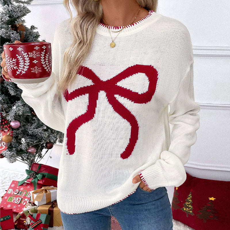 Damen gemütlicher Pullover mit festlichem Schleifen-Motiv Stalluxe