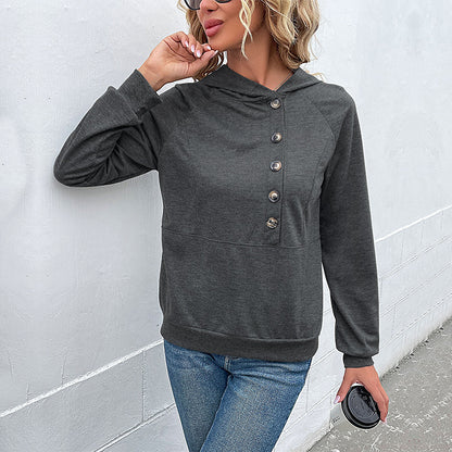 Damen lässiger Kapuzenpullover mit Knopfleiste und Raglanärmeln Stalluxe