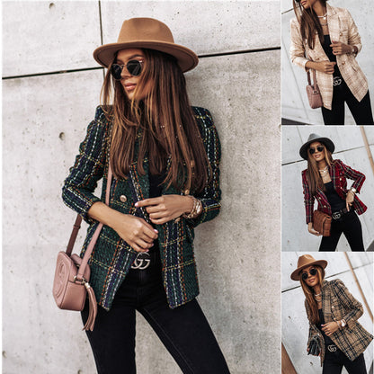 Damen Eleganter Tweed-Blazer mit doppelter Knopfreihe und strukturiertem Gewebe Stalluxe