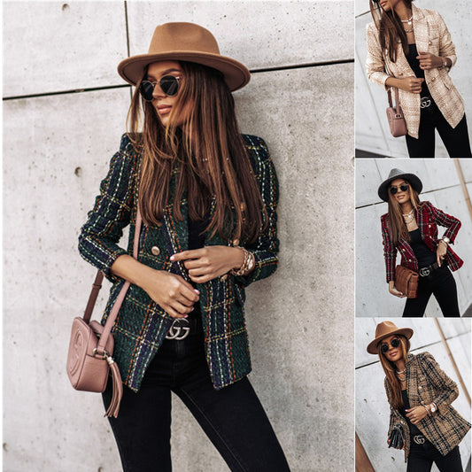 Damen Eleganter Tweed-Blazer mit doppelter Knopfreihe und strukturiertem Gewebe Stalluxe