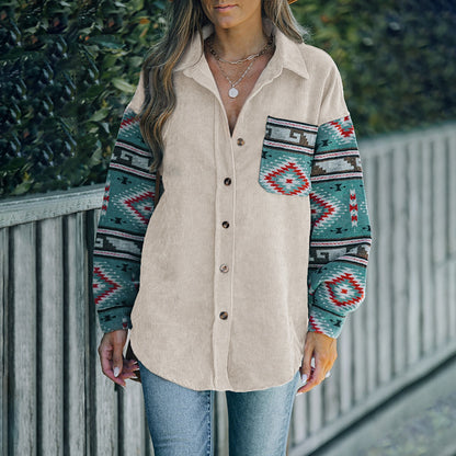 Damen lässige Hemdbluse mit modischem Bouclé-Design und bunten Ärmeln Stalluxe