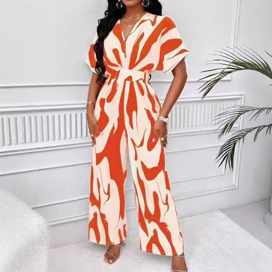 Damen Eleganter Cut-Out Jumpsuit mit modernem Muster Stalluxe