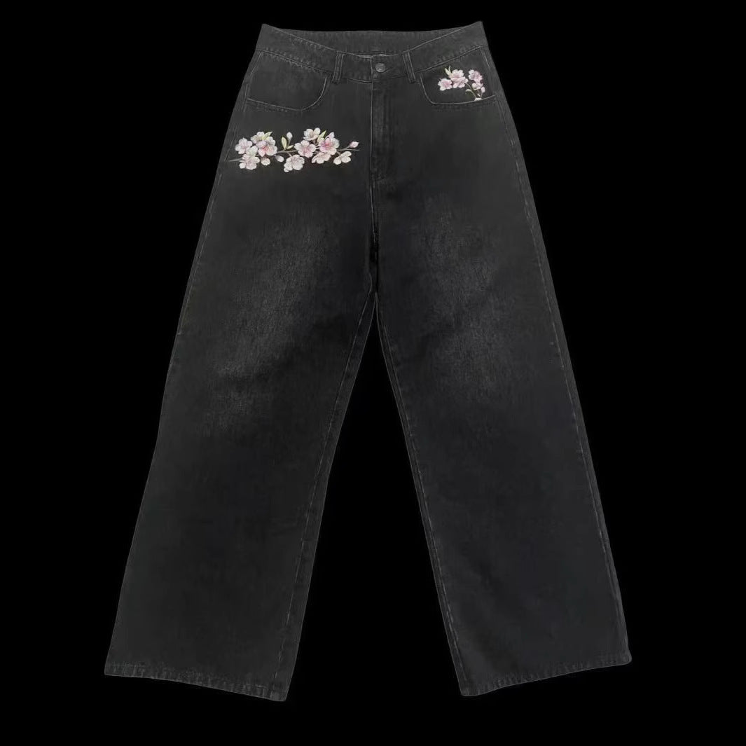 Damen Weite Jeans mit floralen Applikationen Stalluxe