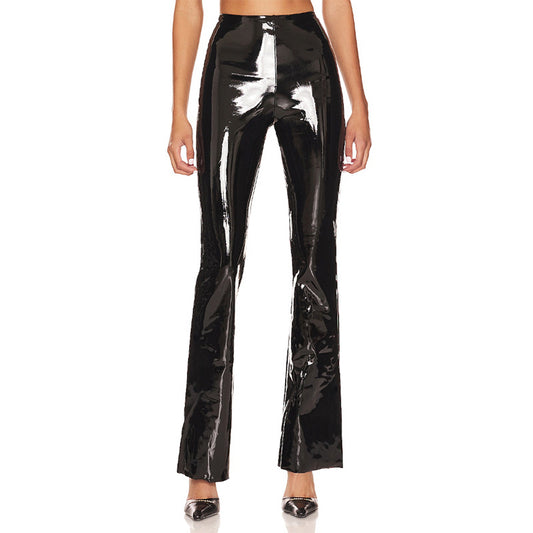 Damen Hochglänzende Flared-Leggings aus elastischem Material Stalluxe
