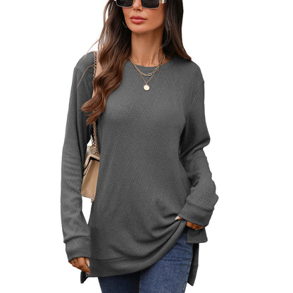 Damen Langarmshirt mit strukturiertem Muster und seitlichen Schlitzen Stalluxe