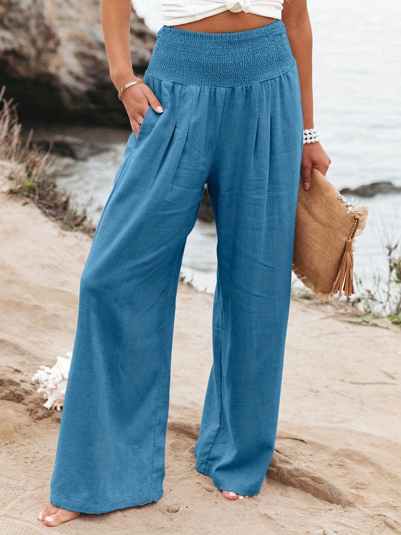 Damen weite Sommerhose mit elastischem Taillenbund und bequemen Taschen Stalluxe