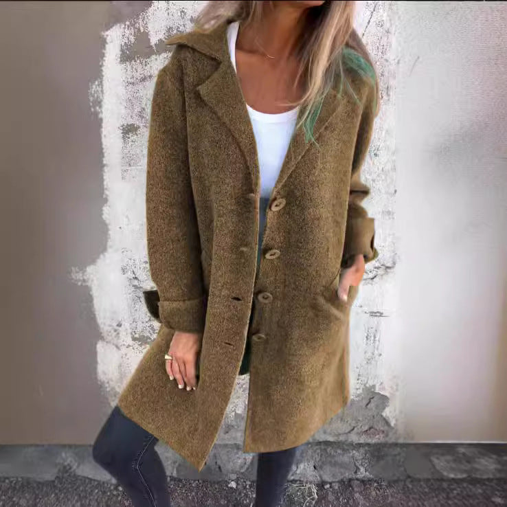 Damen klassischer Wollmantel mit seitlichen Taschen und großer Kapuze Stalluxe