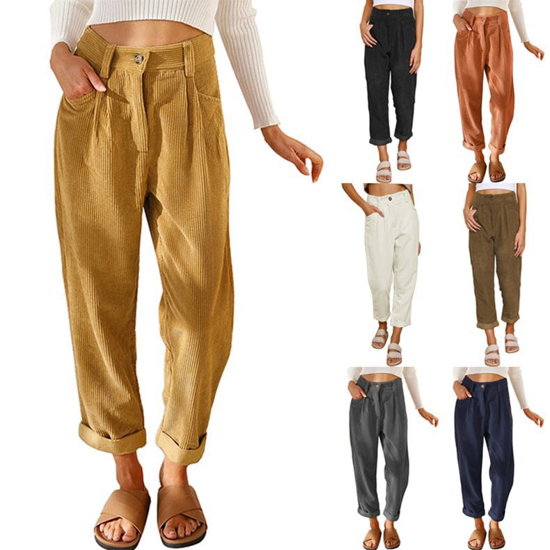 Damen Bequeme und elegante Hochtaillierte Hose mit feinem Rippmuster Stalluxe