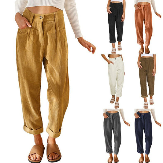 Damen Bequeme und elegante Hochtaillierte Hose mit feinem Rippmuster Stalluxe