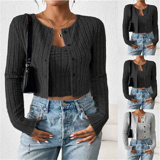 Damen lässige Strickjacke im schmalen Rippdesign mit Knopfleiste Stalluxe