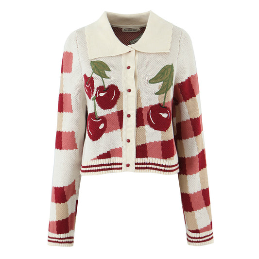 Damen verspielte Cropped Strickjacke mit floralem Kirschmuster Stalluxe