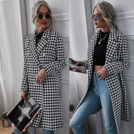 Damen Oversized Hahnentritt-Mantel mit klassischen Details Stalluxe