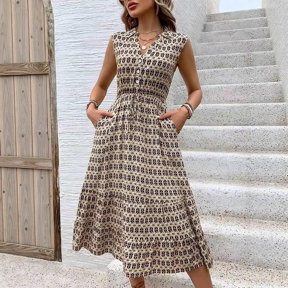 Damen Midikleid mit Knopfdetails und elastischem Taillenbund Stalluxe