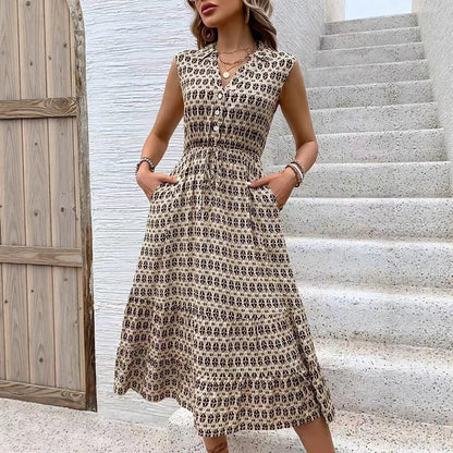 Damen Midikleid mit Knopfdetails und elastischem Taillenbund Stalluxe