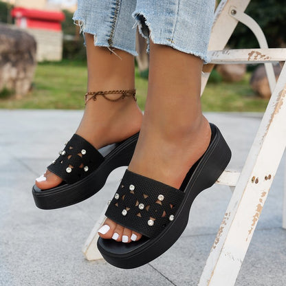 Damen Wedge-Sandalen mit eleganter Schmuckverzierung Stalluxe